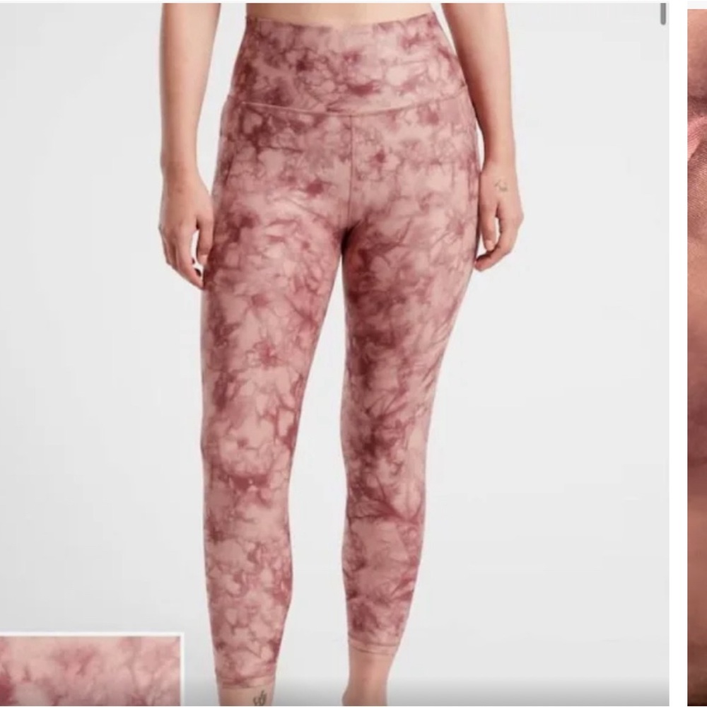 Athleta Pink Tie Dye Salutation Stash Pocket Printed 7/8 Tight Size Medium